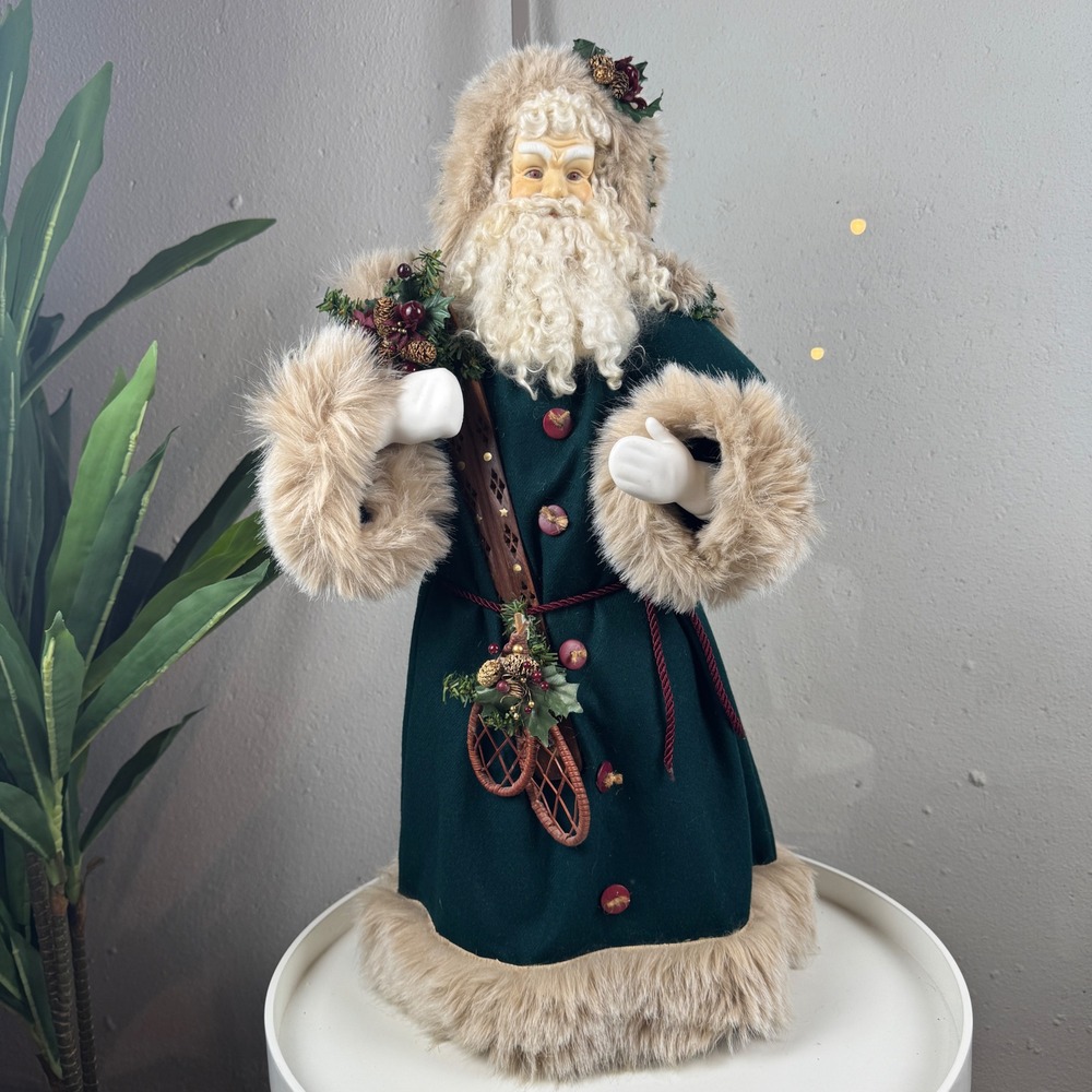 Vintage 90s Handcrafted Santa Figurine Woodland Father Christmas Decor 2 Ft